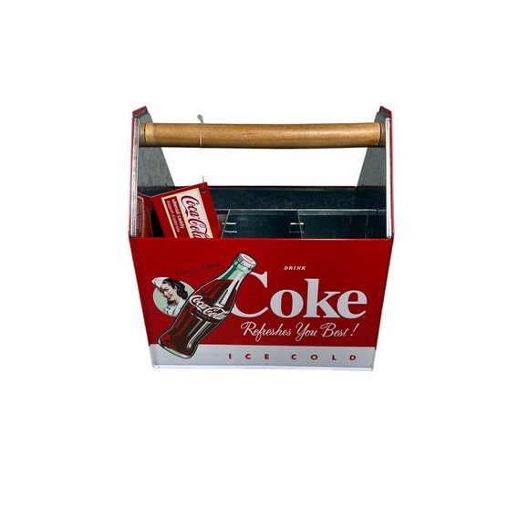 Coca Cola Coke Tin Napkin Utensil Condiment Holder Caddy NEW w/Tags 7.5” Tall - Picture 3 of 16